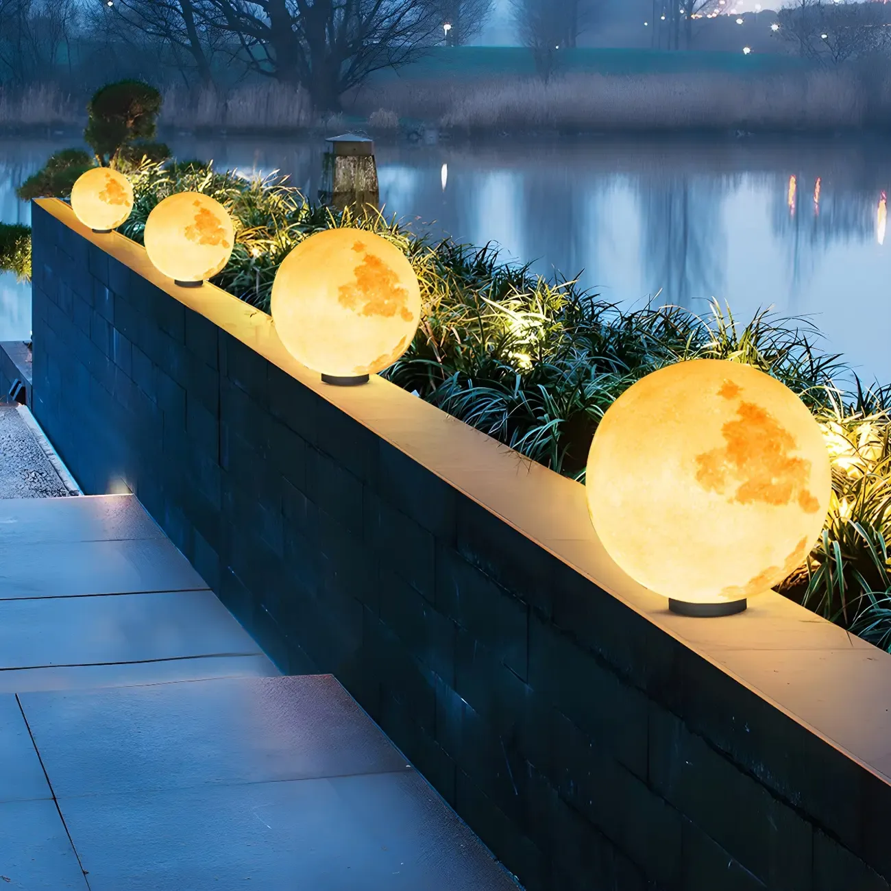 Yellow Moon-Theme Globe Resin Post Cap Light