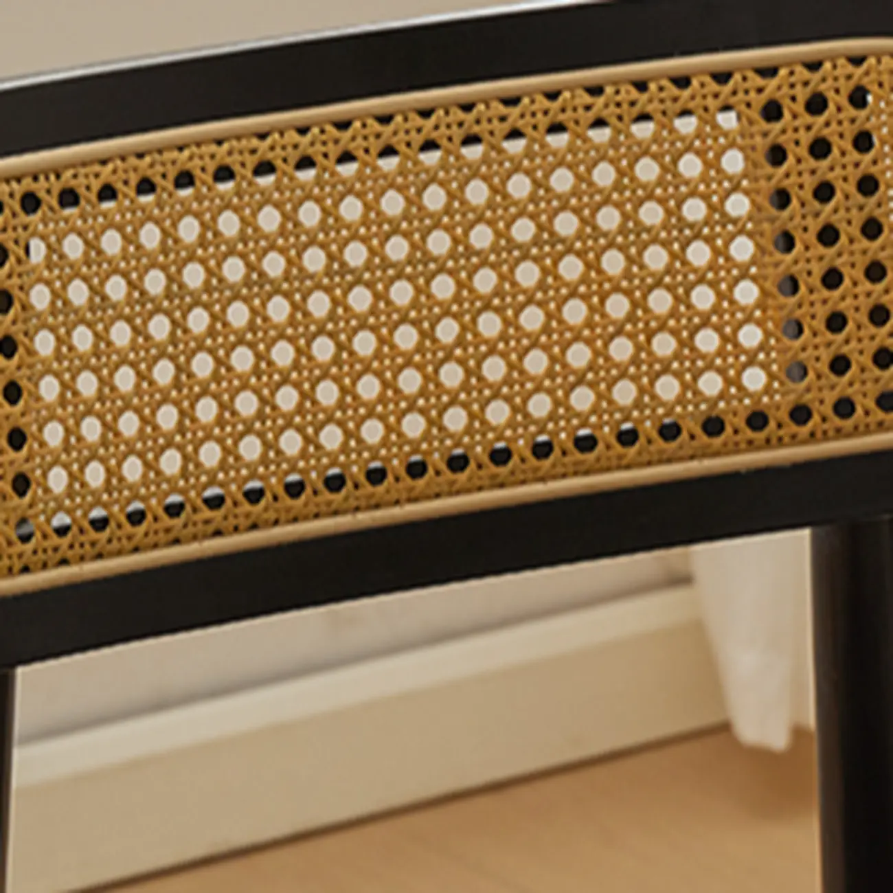 Rustic Black Wooden Armless Dining Chair with Handwoven Back