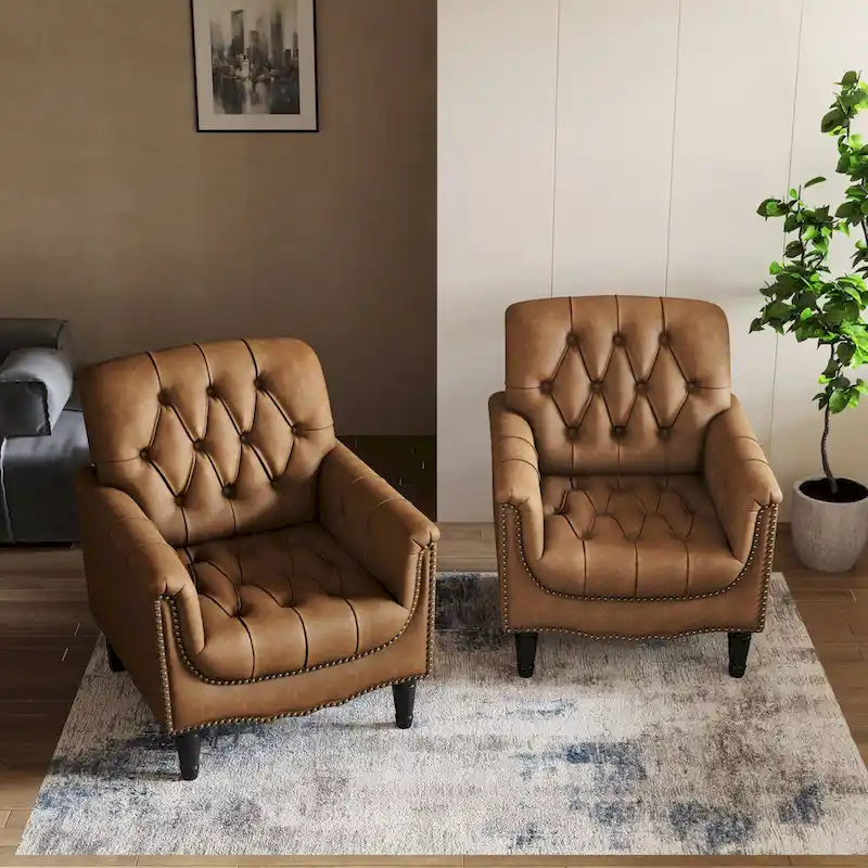 Modern Tufted Accent Armchair with Nailhead Trim Set of 2