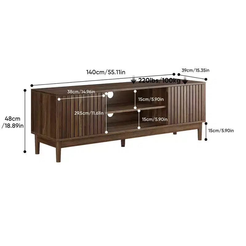 GDFStudio Rajesh Modern Wooden 55 TV Stand with Open Shelves and Cable Hole