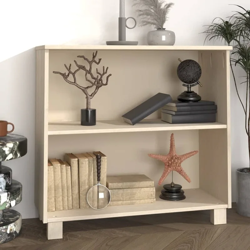 Dark Gray/Honey Brown/White Solid Pine & MDF Sideboard with 2 Open Shelves & Wall Anchor