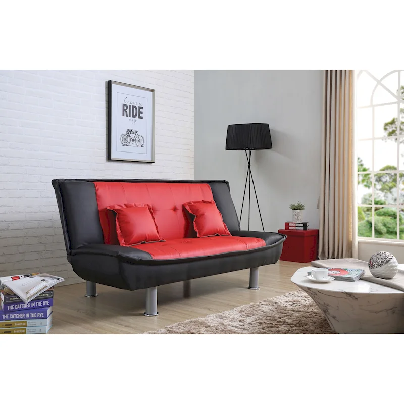 Faux Leather Convertible Sofa Bed, 2-Seater, Multiple Colors
