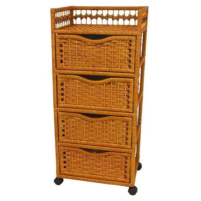 Natural Fiber Wheeled 4-drawer Chest of Drawers - 17.25 W x 12.50 D x 38.25 H