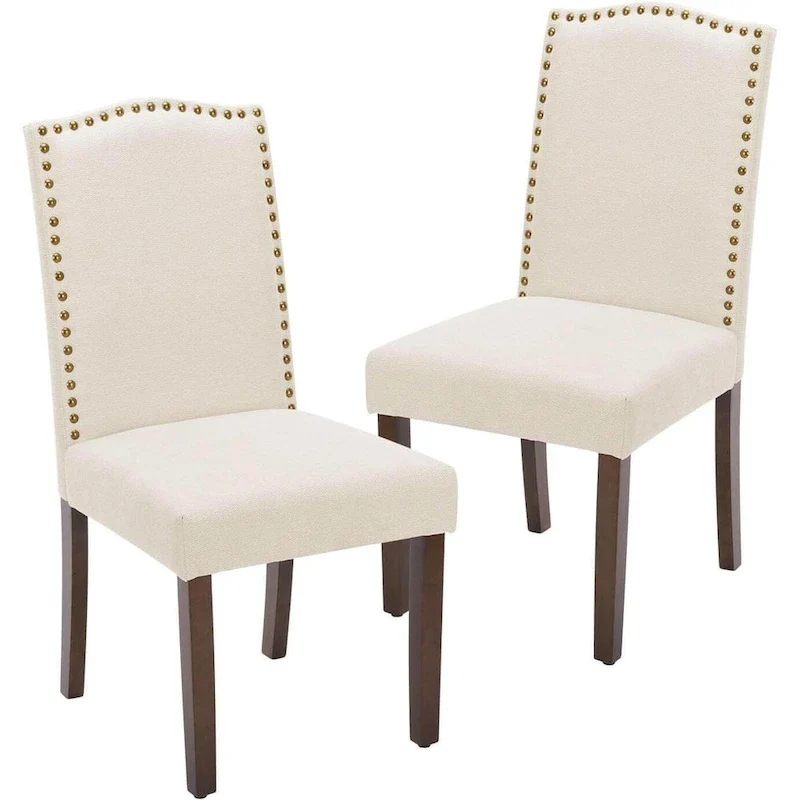 Upholstered Dining Chair Set of 2 with Nailhead Trim and Wood Legs