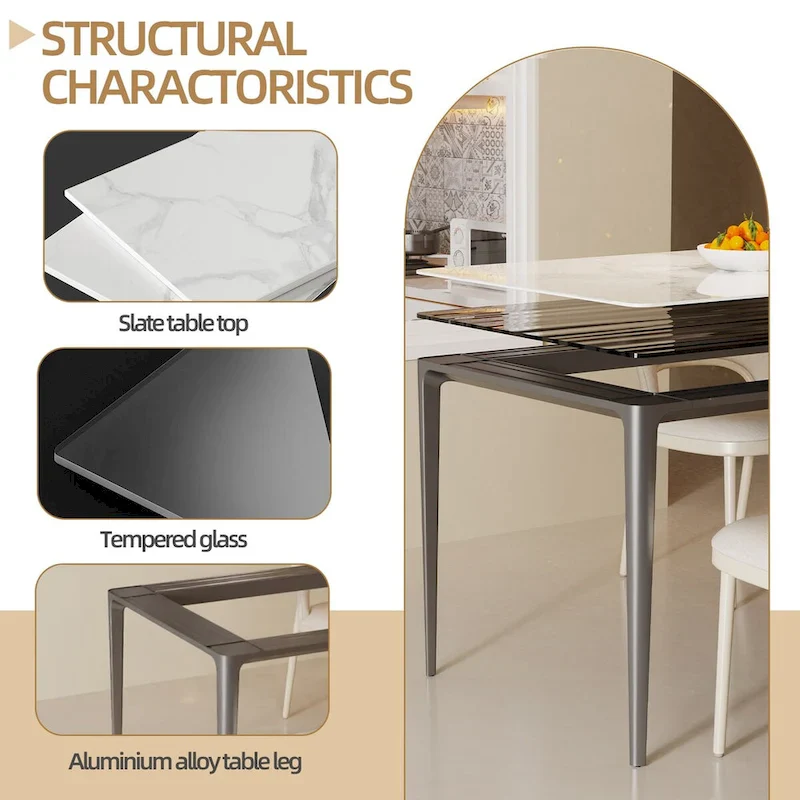 Luxurious Italian Marble Dining Table Sintered Stone Top Rectangular - 61.81x11.42x11.81 inch