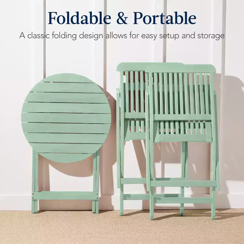 Best Choice Products 3-Piece Acacia Wood Bistro Set, Folding Patio Furniture w/ 2 Chairs, Table