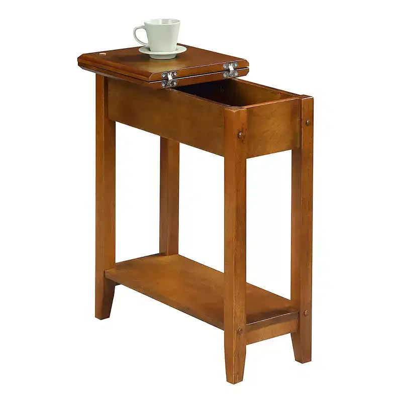 HomeStock Belmont Narrow Wedge End Table with Open Shelf, Beveled Edges and Tapered Legs Perfect Between Chairs or Small Spaces