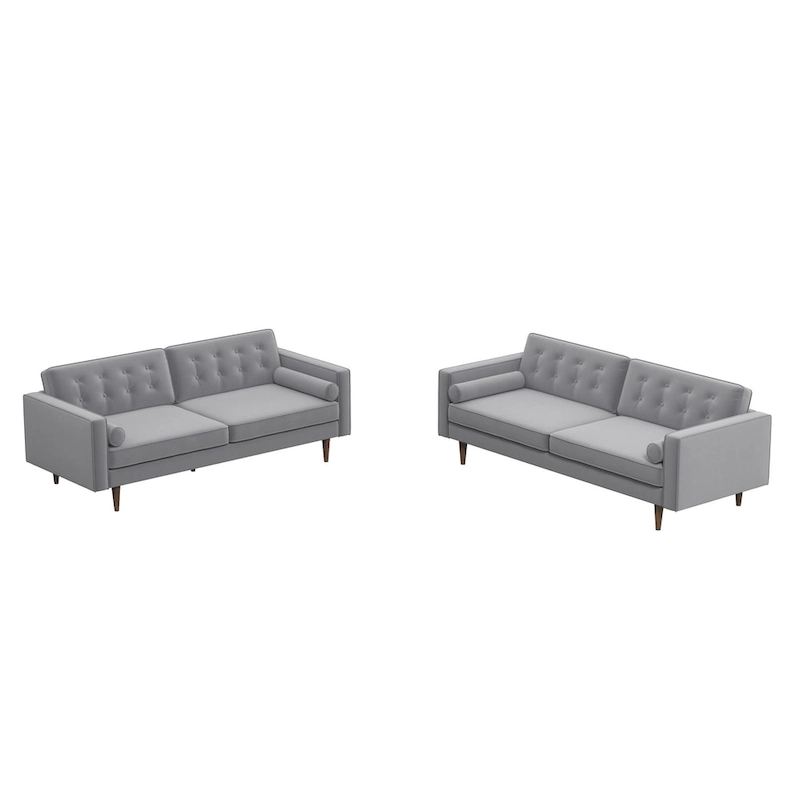 Kenzo Mid Century Pillow Back Velvet Sofa and Loveseat Set