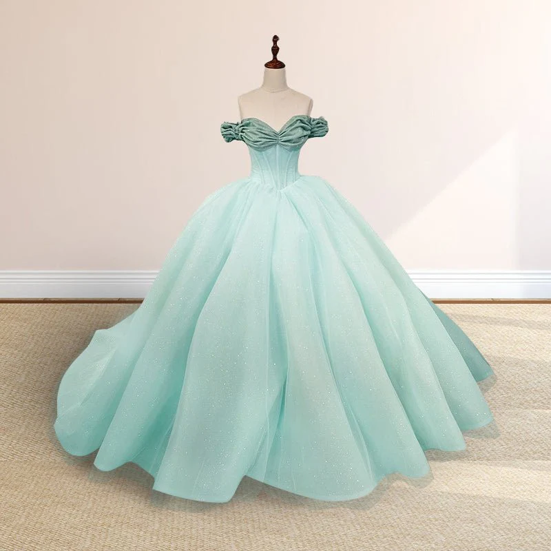 Glitter Mint Green Off The Shoulder Ball Gown Quinceanera Dresses