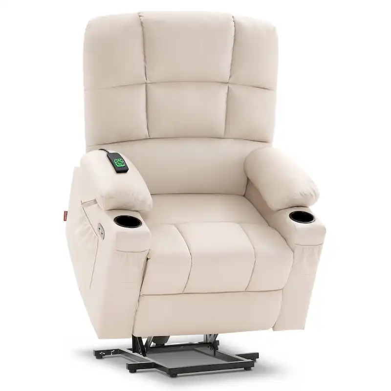 Medium Dual Motor Power Lift Recliner Chair with Massage and Heat, Faux Leather