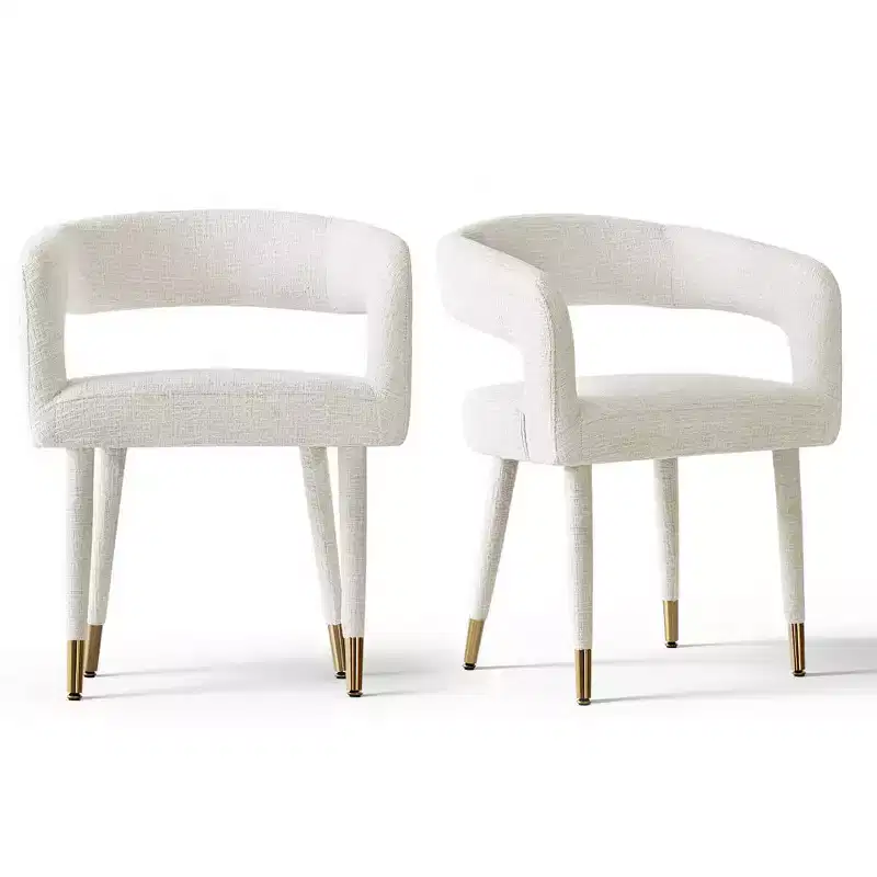 Set of 2 Modern Upholstered Dining Chairs with Curved Backrest, Armrests, Metal Legs, Elegant Kitchen or Dining Room Chairs - Panipeachy