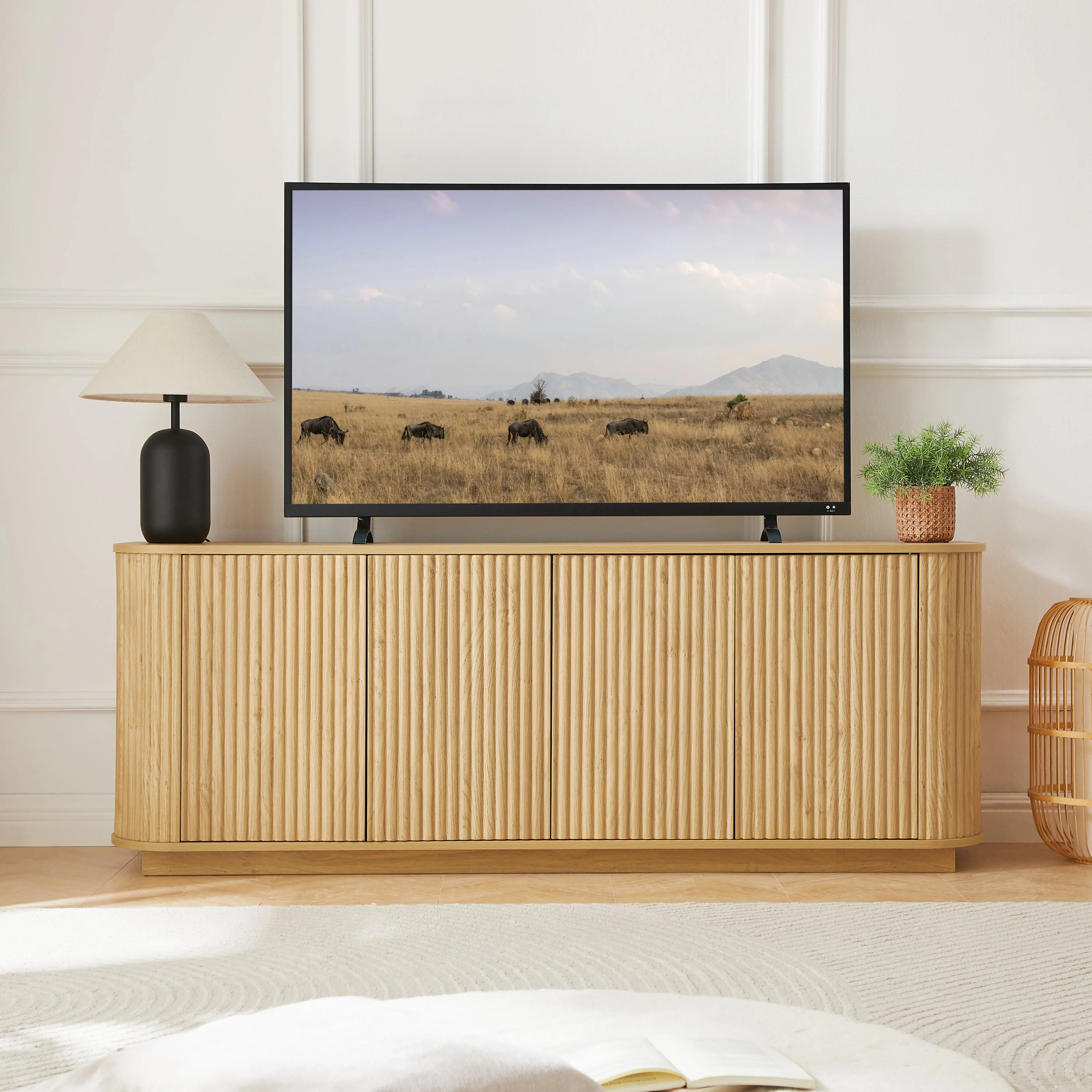 Contemporary Fluted 64' Sideboard Storage Cabinet / TV Stand
