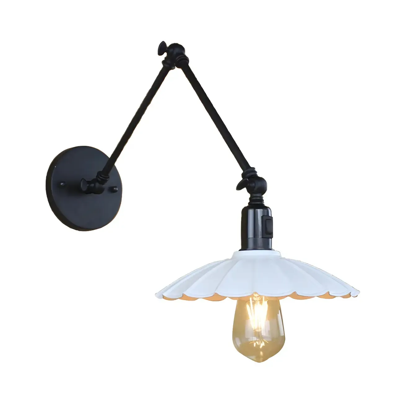 Metal Black Swing Arm Wall Light with Scalloped Shade