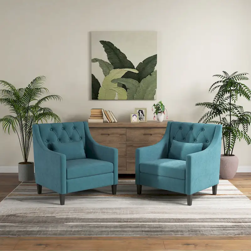 HUIMO Arm Chair Comfy Club Chair with Pillow Beige/ Dark Teal/ Blue