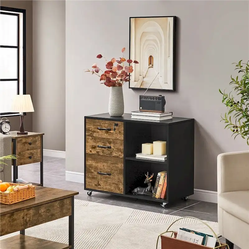Rolling File Cabinet with 3 Drawers and 2 Shelves