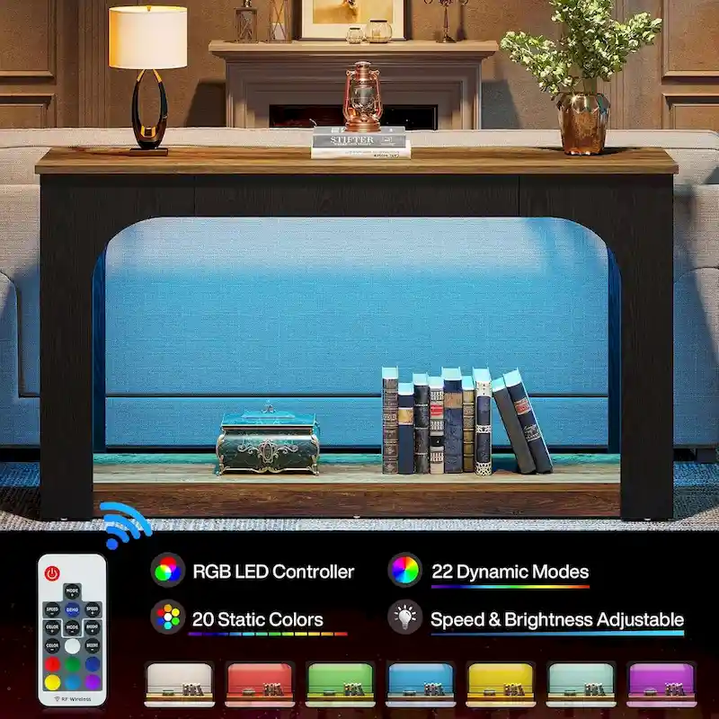 55 Inches Console Sofa Table Wood Entryway Table with LED Lights