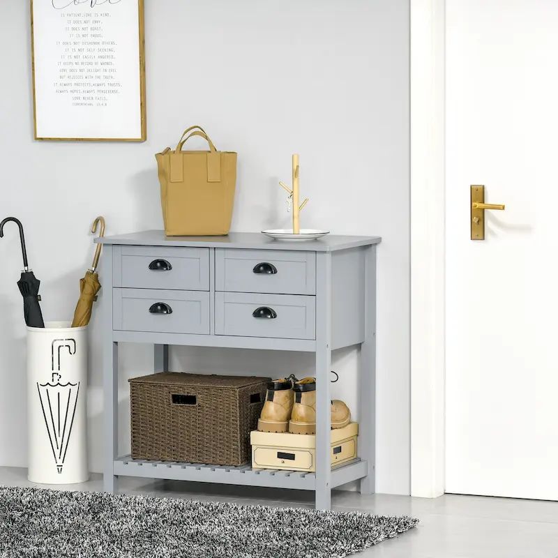 Sideboard Buffet Cabinet, Storage Console Table with 4 Drawers and Slatted Bottom Shelf