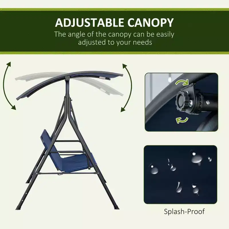 3-Person Patio Swing Chair with Adjustable Canopy and Cushions, Dark Blue