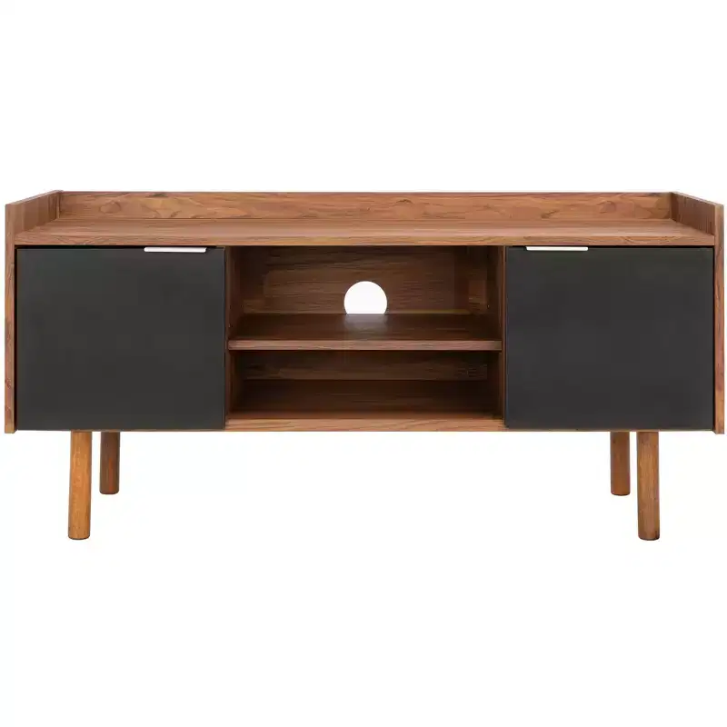 Walnut/Black & White 2-Door 2-Shelf TV Media Stand – Fits up to 50