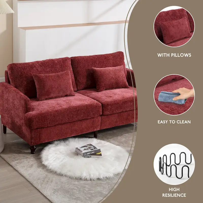 HOMEFUN Modern chenille Fabric Loveseat,2-Seat Upholstered Loveseat Sofa Modern Couch