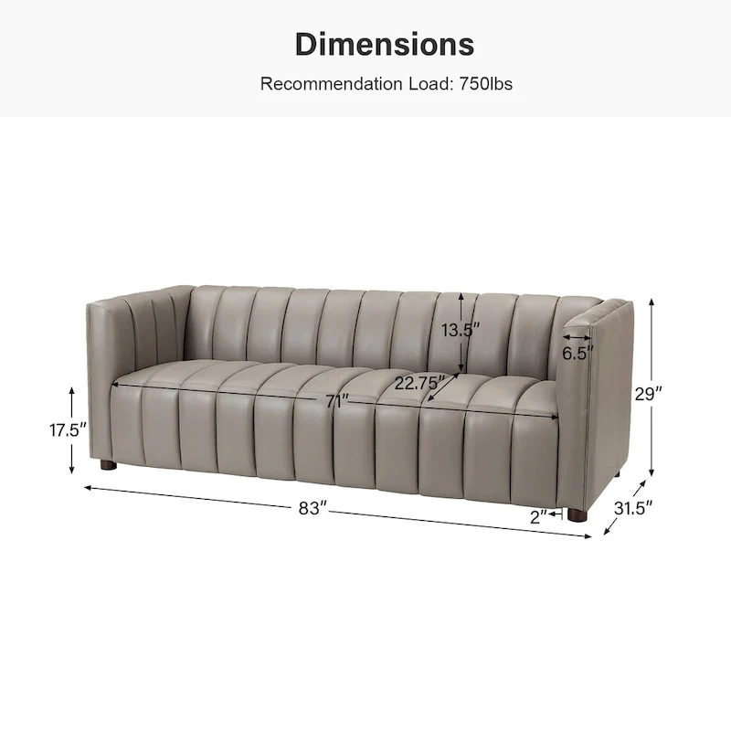 Olinto Modern Camel 83-Inch Genuine Leather Curved Couch with Channel Back by HULALA HOME