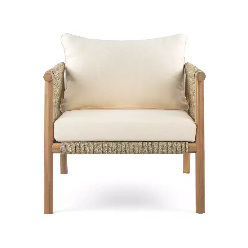 Christopher Knight Home Patsy Outdoor Rope Weave Acacia Wood Club Chair with Cushions, Teak