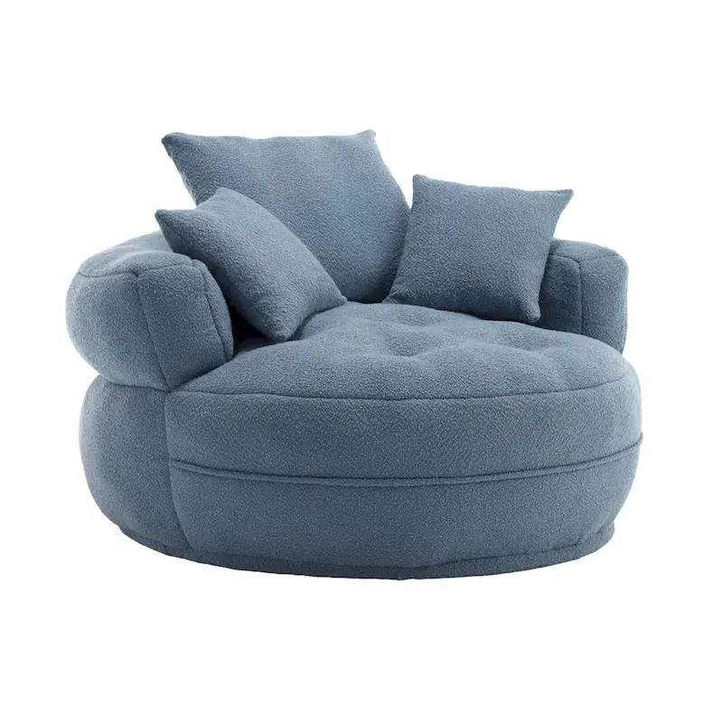 Oversized Round Fabric Lounge Chair with Curved Back