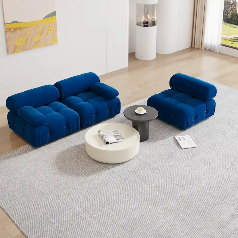 Blue Velvet Upholstered Sofa