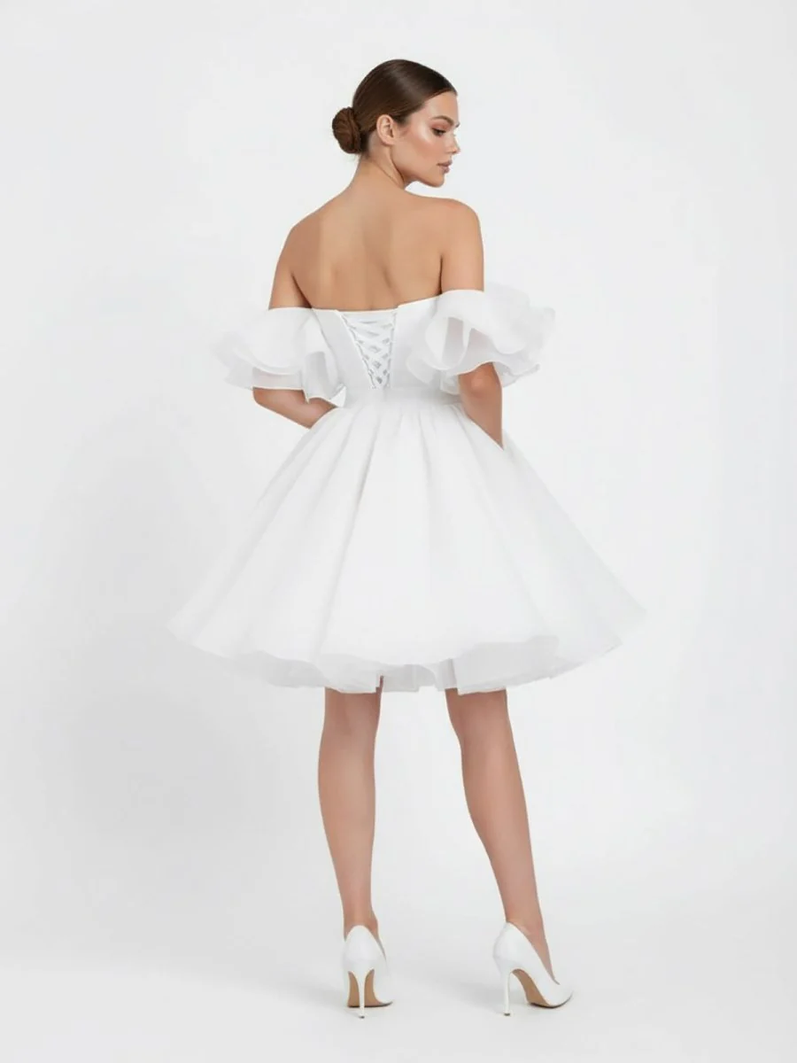 A-Line Off-The-Shoulder Sleeveless Short Mini Organza Wedding Dresses