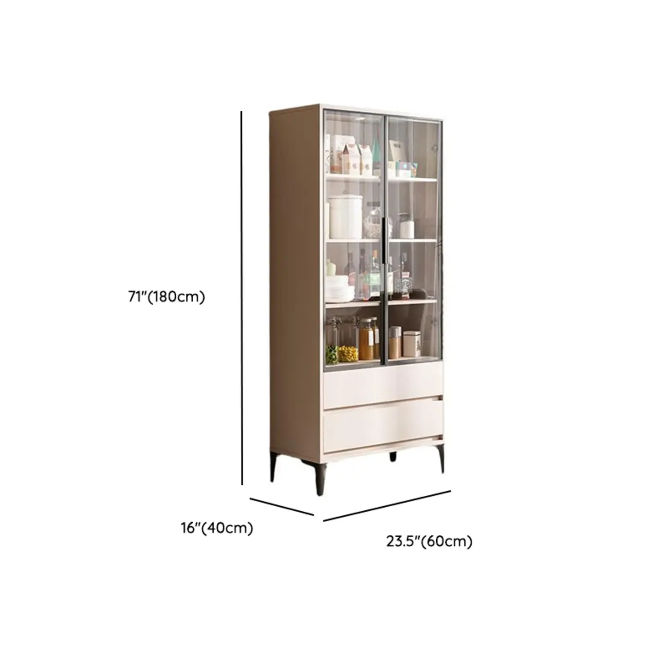 Khaki Wooden Adjustable Shelf Display Cabinet with Drawer