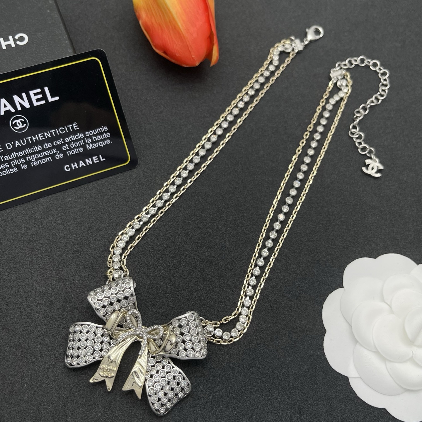 CCN363 Chanel crystal bow necklace - ccjewelryacc