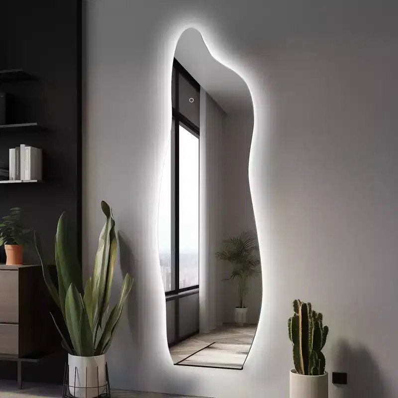 Dovelina LED Full-length Mirror Backlit Mirror Modern Full Length Mirror Frameless Irregular Mirror Large Asymmetrical Mirror - 24x63