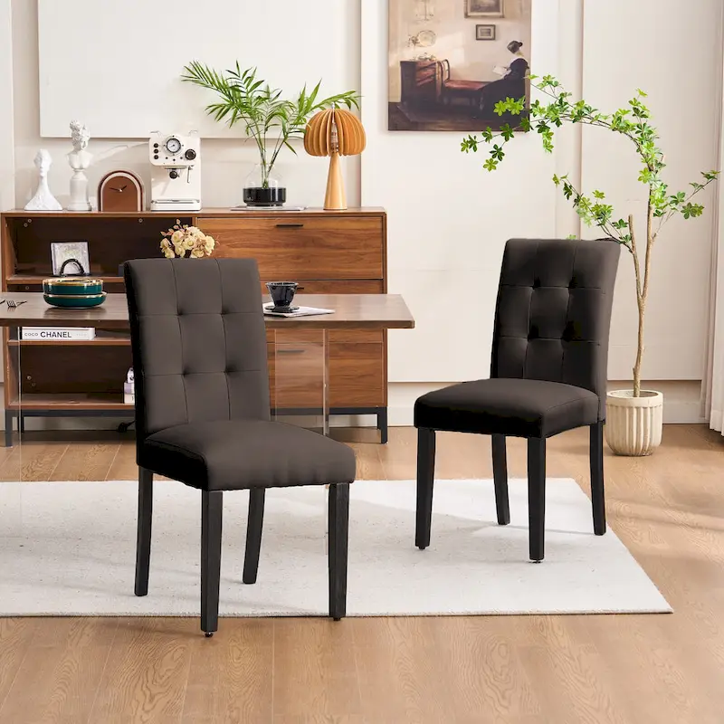FERPIT Faux Leather Tufted Upholstered Dining Chairs Set of 2 - 17.5W x 23D x 36.5H