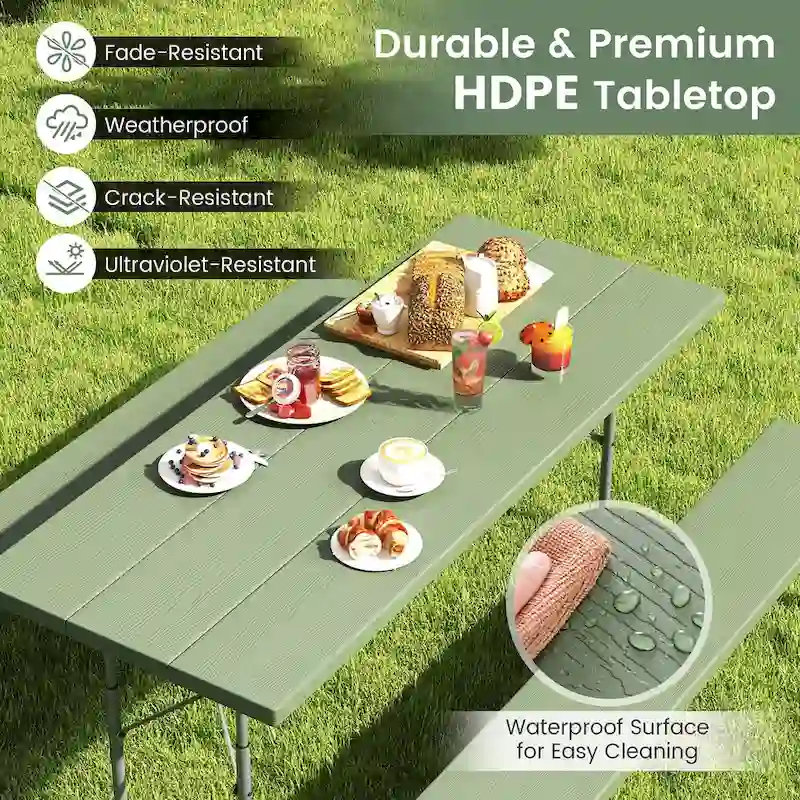 Gymax Folding Picnic Table w/ 2 Benches 6 FT Camping Table Set w/