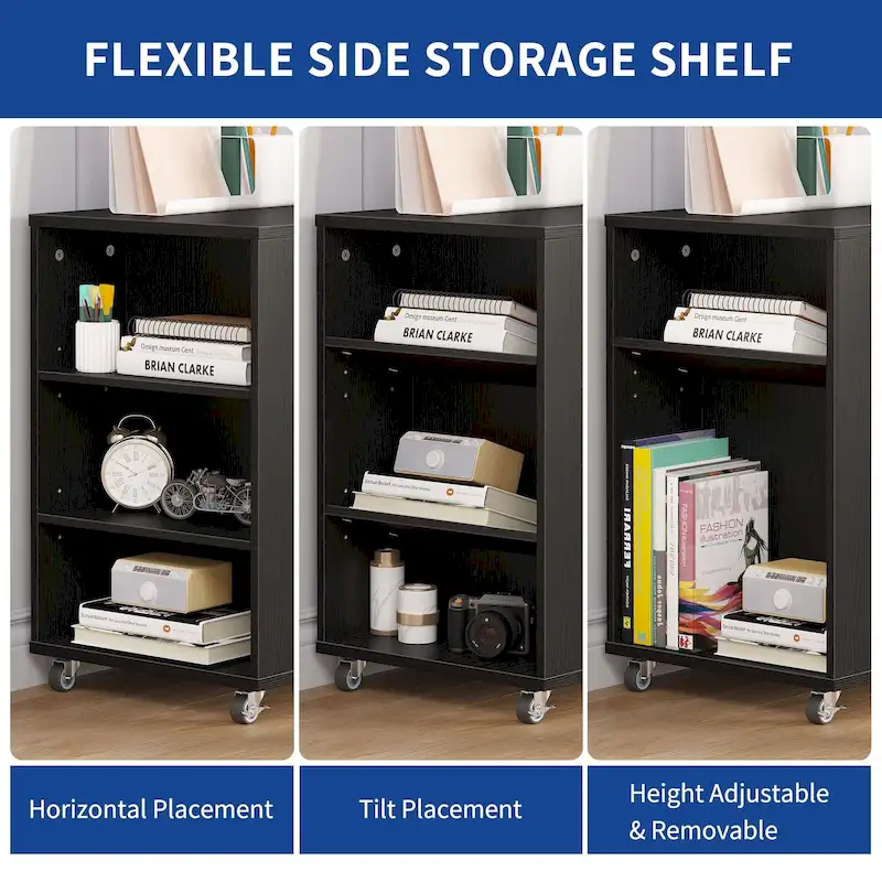 Brown Mobile Wood Lateral File Cabinet with Charging Station & Lock