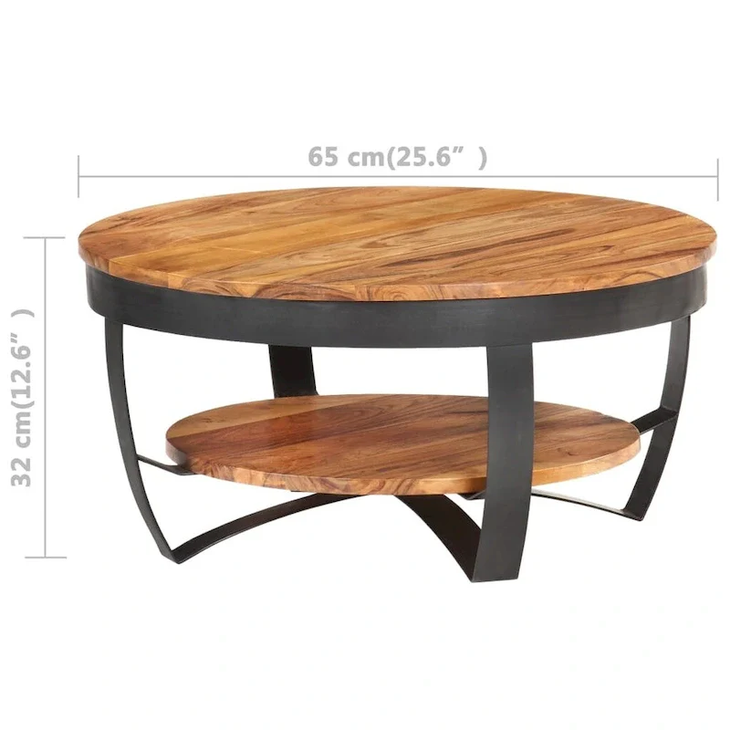 Brown Wood Coffee Table - Round Industrial Style for Living Room