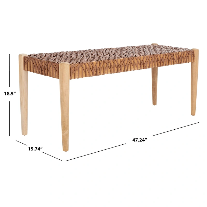 SAFAVIEH Mahalia Bandelier Wood & Leather Bench - 47 W x 16 D x 19 H - 47Wx16Dx19H