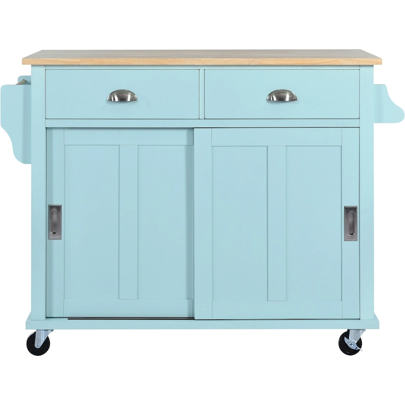 Kitchen Cart With Rubber Wood Drop-Leaf Countertop(no include stool)