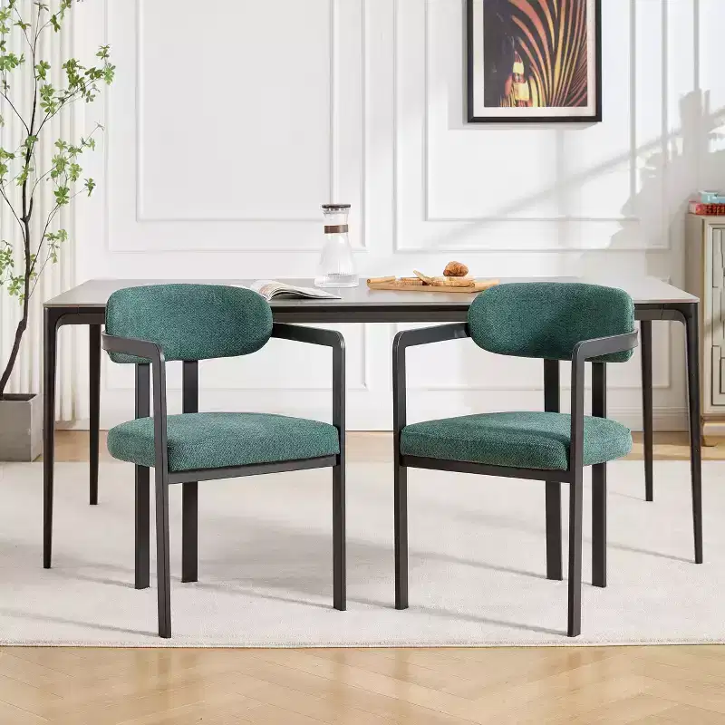 TUYOHW 2 PCS Kitchen Chairs with Matte Metal Legs,Boucle Dining Chairs with Open & Curved Backrest,Ergonomic Dining Room Chairs for Living Room