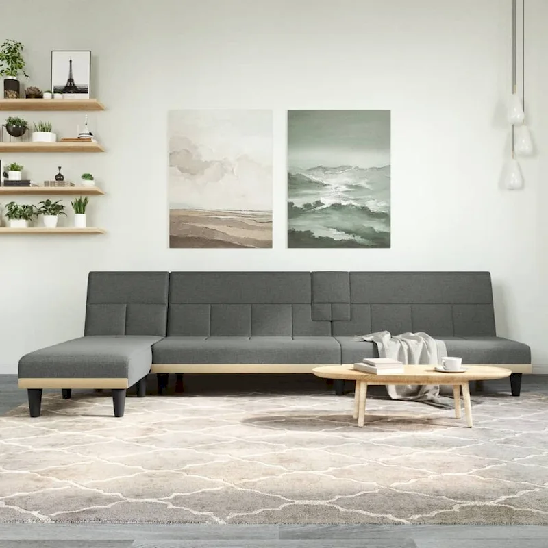 L-Shaped Sofa Bed, Dark Gray, 100.4x55.1x27.6 Inches, Fabric