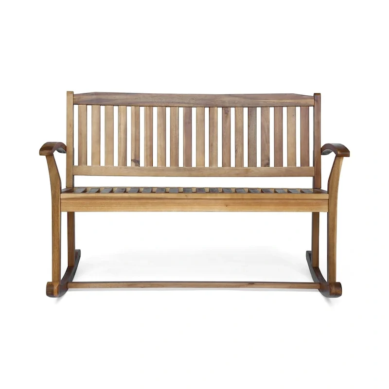 Natural Stain / Dark Grey Acacia Wood Rocking Loveseat, 2-Person