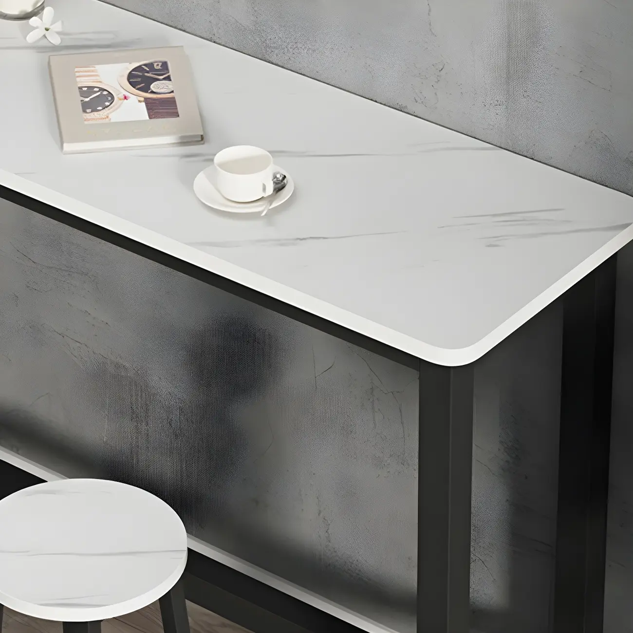 Modern White Wood Top Steel Base Bar Tables