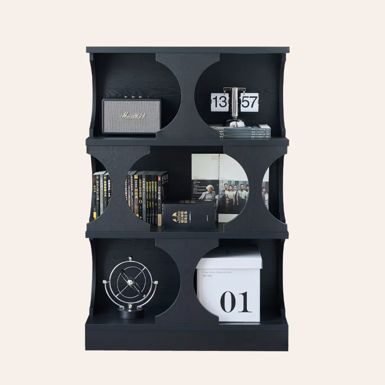 3-Tiers Geometric Modern Rectangular Wood Bookcase Black