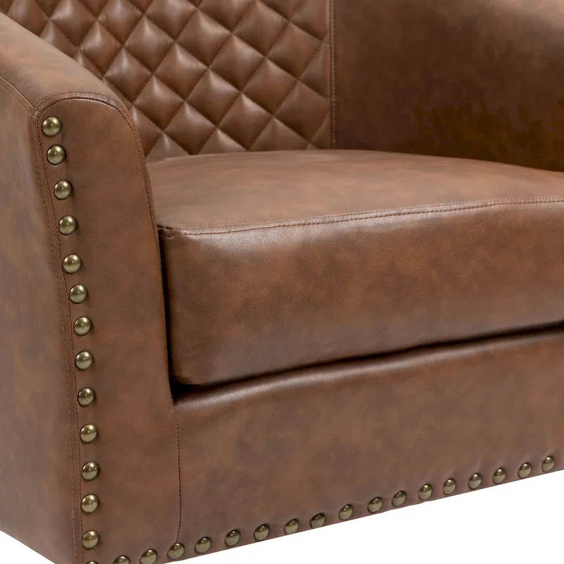 Modern Armchair Faux Leather Nailhead Trim Swivel Accent Chair