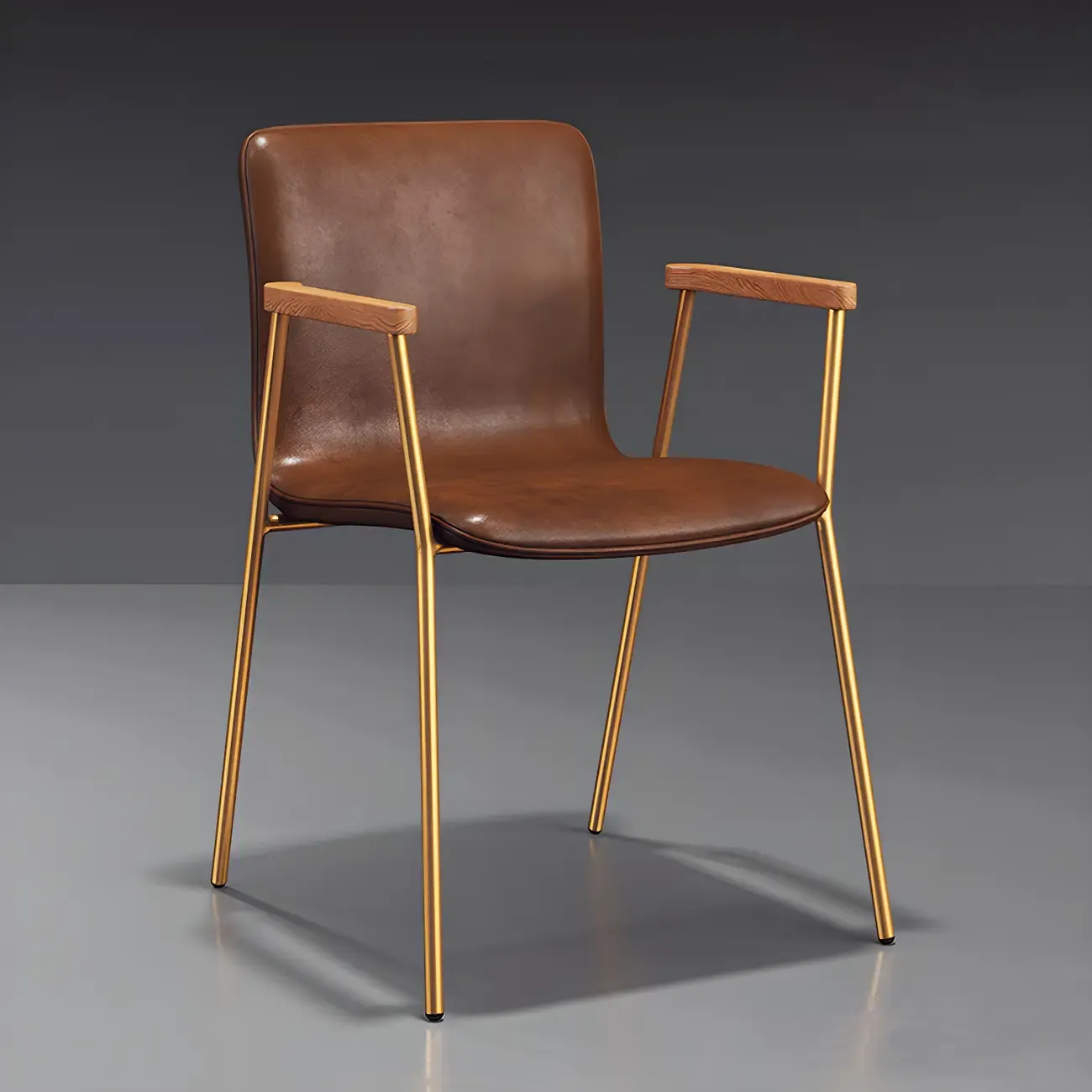 Leather Metal Legs Armrest Backrest Dining Chair