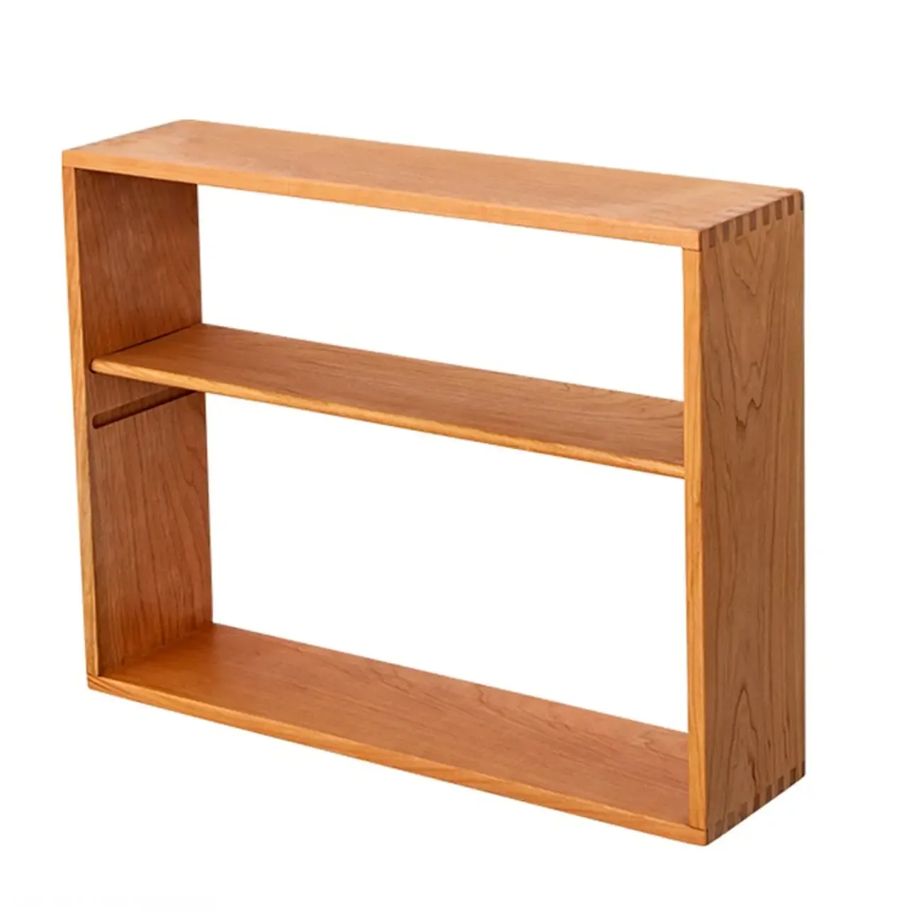 Natural Finish Wooden 2 Shelves Wall-Mounted Display Cabinet