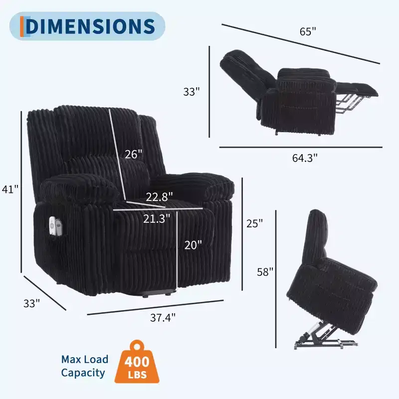 Recliner Sofa,Lift Recliner Chair with Heat & Massage - Plush Padded Seat with Back Support & Armrests, Designed for Elderly&Mobility Impaired Users