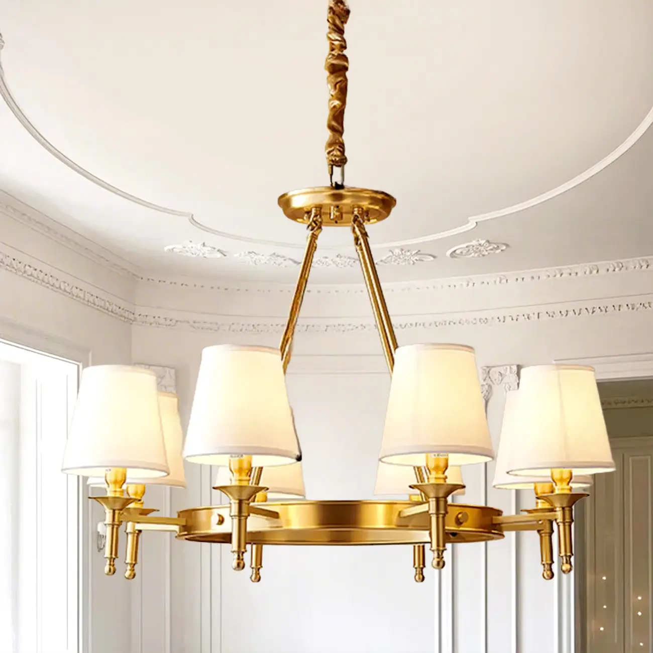 Multi-light Elegant Gold Chandelier with Fabric Shade