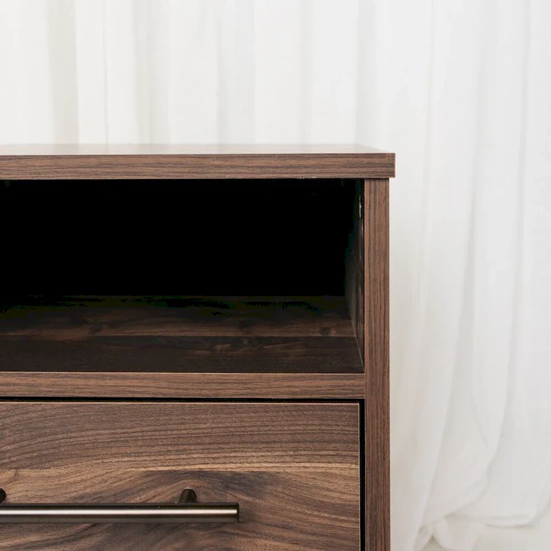 Mocha / Warm Gray / Dark Gray / Brown 1-Drawer Nightstand with Open Cubby – Single