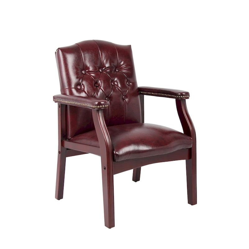 Boss Button-tufted Vinyl Guest Chair with Antique-brass Nailhead Trims